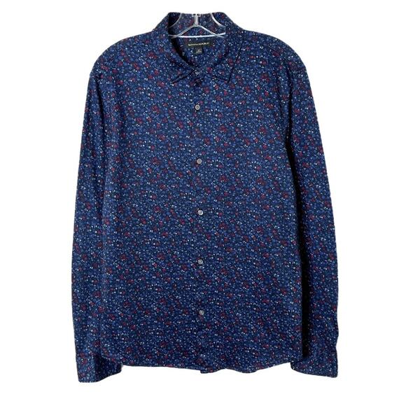 Banana Republic Men's Button Up Shirt M Blue Floral Long Sleeve Performance Knit - Picture 2 of 8